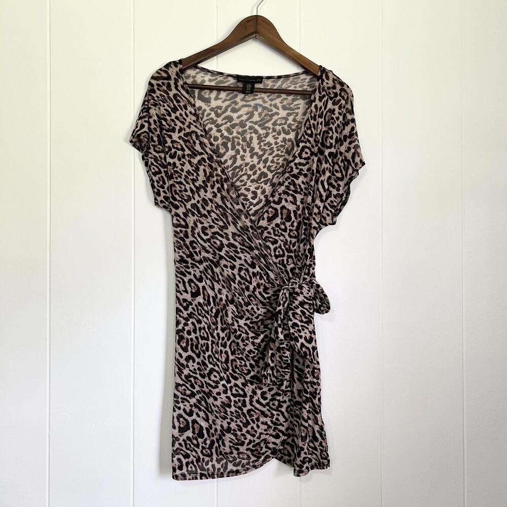 House Of Harlow 1960 Leopard Animal Print Sheer Mini Wrap Dress Women's Medium